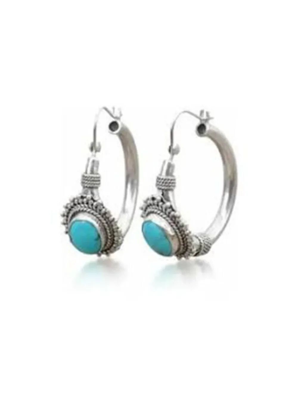 NWT Boho Western Faux Turquoise Hoop Earrings Silver Plated Stainless Steel